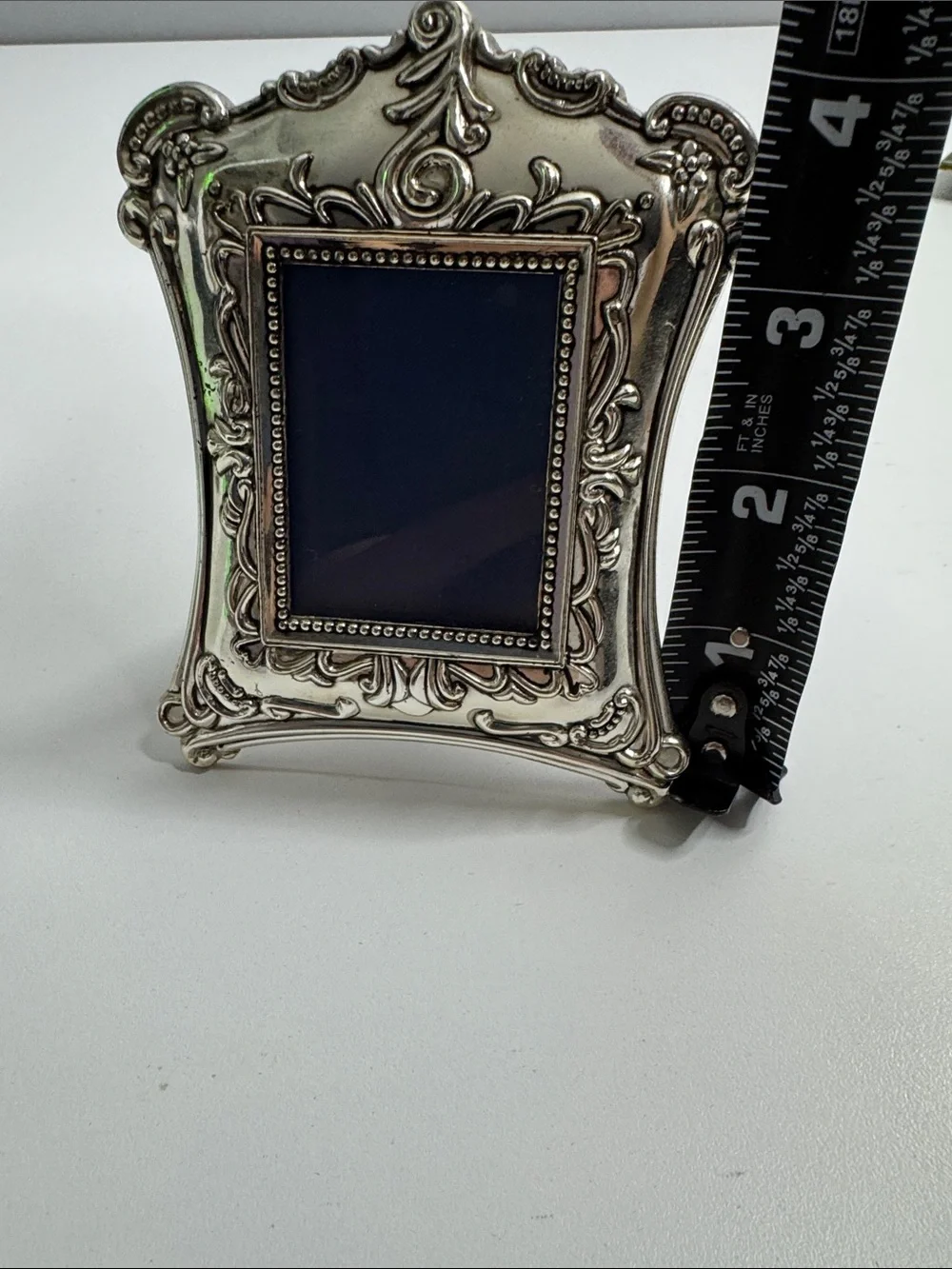 Vintage Style Ornate Silver Tone Mini Picture Frame – Baroque Rococo Glass Front